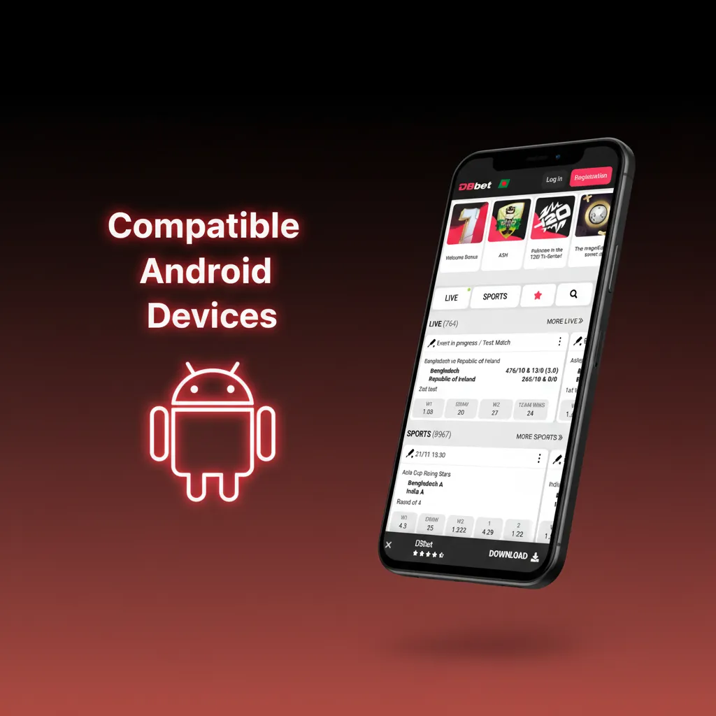DBBet compatible Androids: Xiaomi Redmi Note 12/11; Samsung A14/A24/S21 FE; Realme C55; Vivo Y21; Oppo A57; OnePlus Nord CE 2
