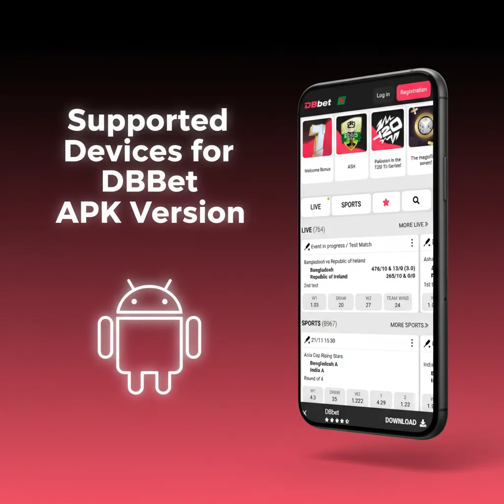 DBBet APK supported devices: Android 7+; Bangladesh brands: Samsung, Sony, Huawei, OnePlus, Oppo, Google, Xiaomi, Poco